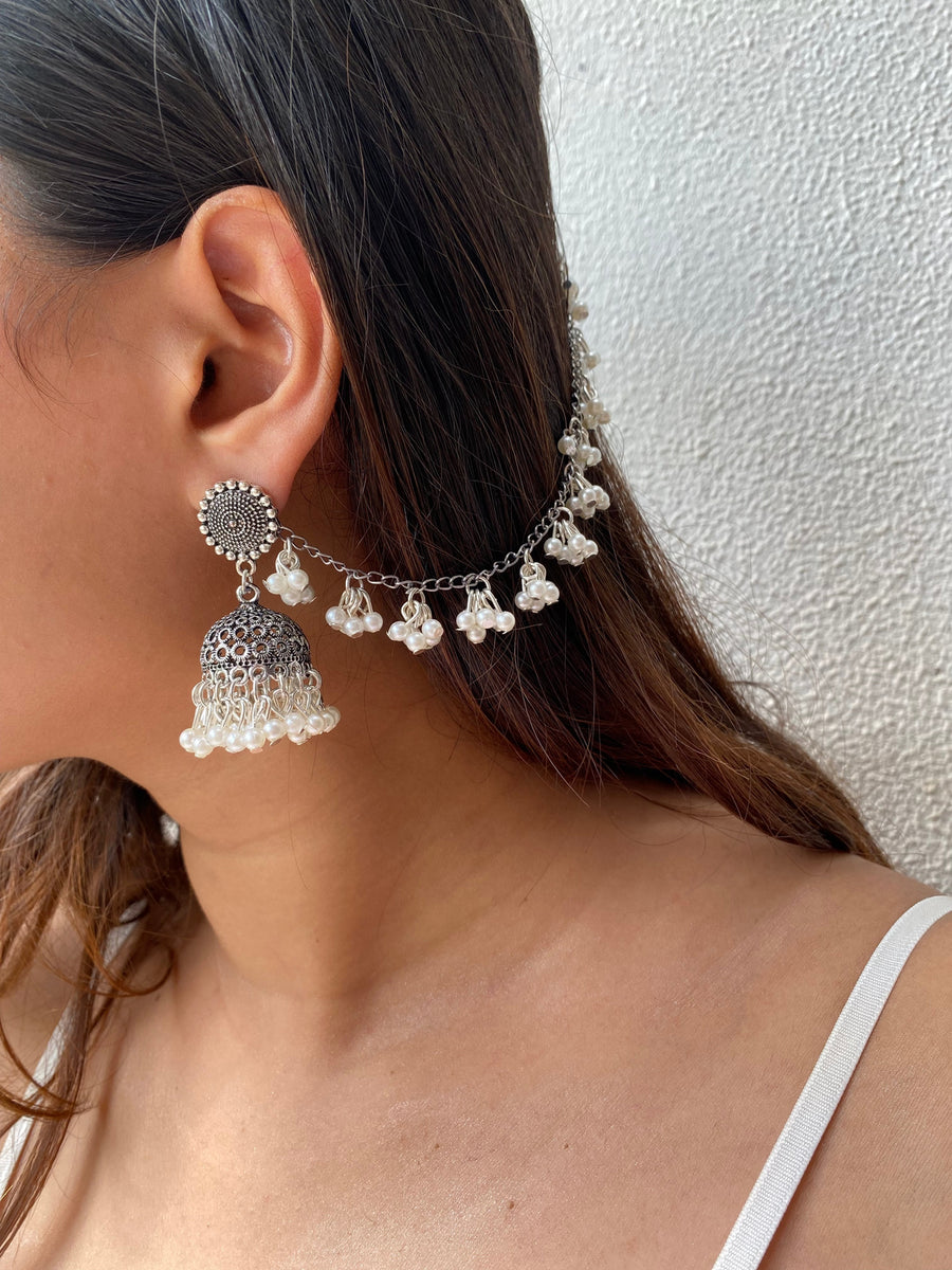 Silver jhumkas with online chain