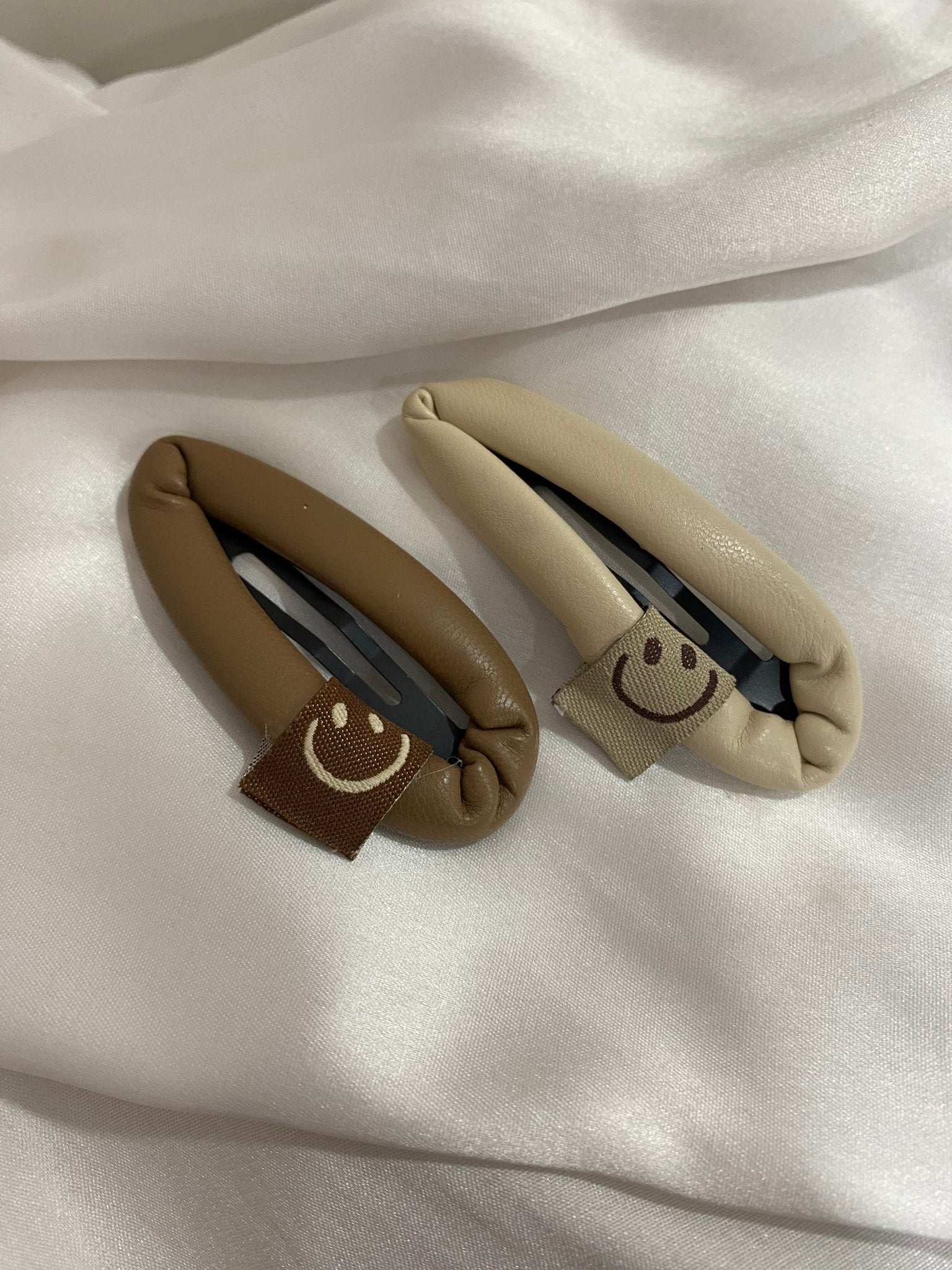 Leather Smiley Hair Clips